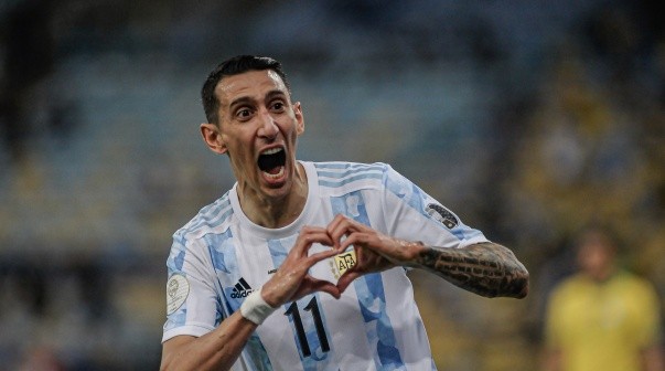 Rio de Janeiro (RJ) 10/07/2021 – Argentina x Brasil - O jogador Di Maria da Argentina comemora seu gol, durante partida contra o Brasil válida pela Final da Copa America 2021, no estádio do Maracanã no Rio de Janeiro, na noite deste sábado, 10. (Foto: Jayson Braga / Brazil Photo Press /Agencia O Globo) Esportes