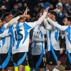 Festejo de Argentina. Argentina vs Venezuela. Eliminatorias Mundial USA 2026