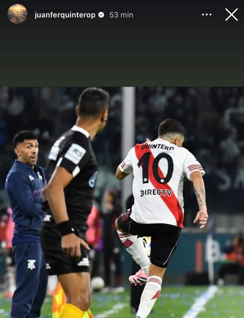 Con Tevez de fondo: el controversial posteo de Juanfer Quintero de River vs Talleres 