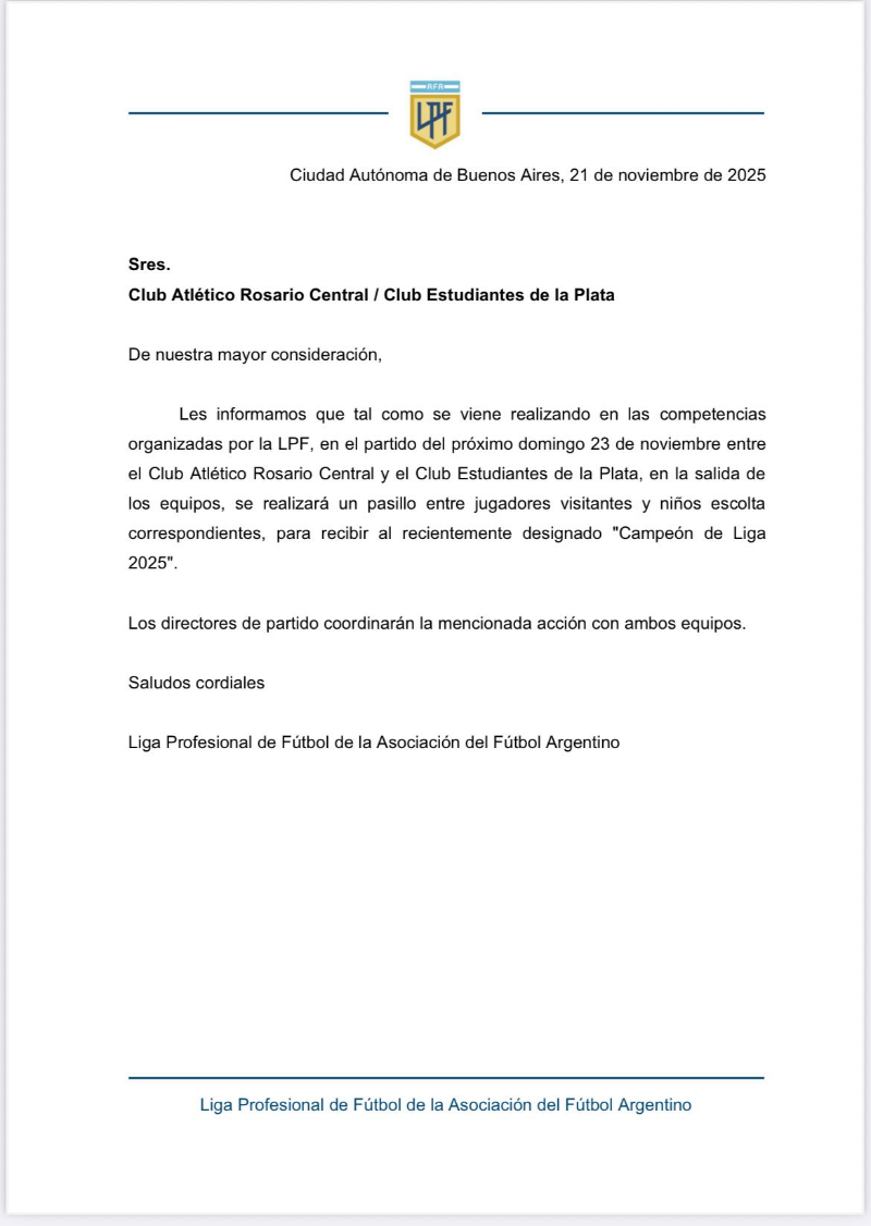 AFA decretó que Estudiantes deberá hacerle un pasillo de honor a Rosario Central&nbsp;