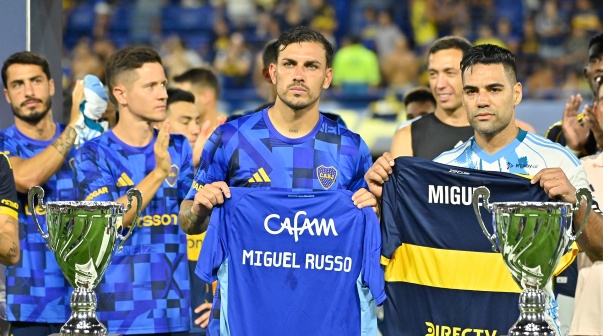 Leandro Paredes y Falcao, luego de la Copa Miguel Russo