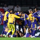 Lozano of Boca Juniors celebrates his goal during the match against Sao Paulo in the second leg of the Copa Sudamericana quarterfinals, at Morumbi Stadium, in the southern zone of Sao Paulo, on Tuesday, September 15, 2026.
