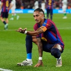 Festejo de Raphinha en Barcelona vs. Racing de Santander