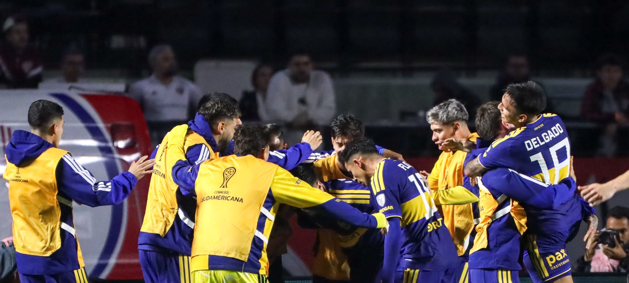 Lozano of Boca Juniors celebrates his goal during the match against Sao Paulo in the second leg of the Copa Sudamericana quarterfinals, at Morumbi Stadium, in the southern zone of Sao Paulo, on Tuesday, September 15, 2026.