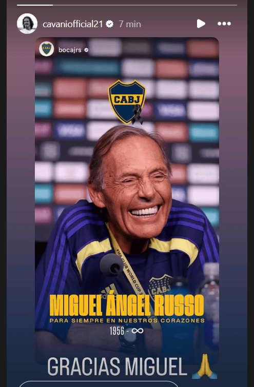 El posteo de Edinson Cavani para despedir a Miguel Ángel Russo en Boca El posteo de Edinson Cavani para despedir a Miguel Ángel Russo en Boca