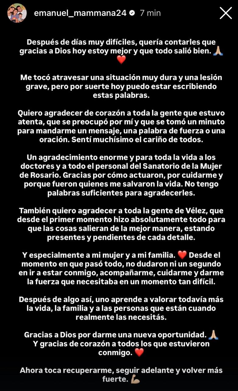 El mensaje de Mammana en Instagram&nbsp;